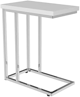 PaMeer High Gloss White Side Table- C Table Coffee Table- Bed Side Table -Snack table- Under Sofa Table- End Tables Living Room Chrome Metallic Frame (40D x 30W x 66H)