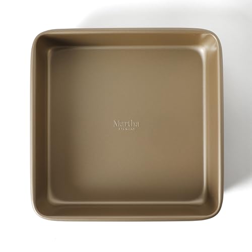 Image of Martha Stewart Gallen 9 Inch Square Nonstick Carbon Steel Cake Pan - Champagne, Durable Bakeware for Even Baking and Easy Release