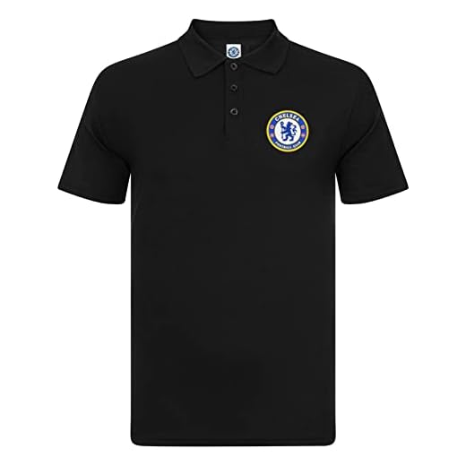 Chelsea Football Club Official Soccer Gift Mens Crest Polo Shirt Black Medium