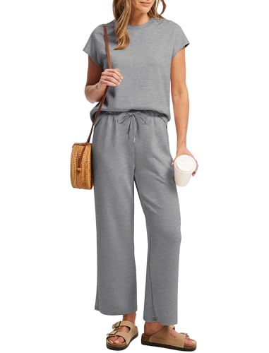 Image of Sampeel Two Piece Sets for Women Summer Vacation Outfits Cap Sleeve Tops Lounge Matching Sets Clothing Beach Fashion Clothes