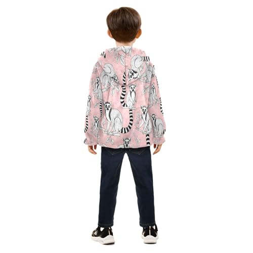 Lemur Pattern on Pink Background Toddler Fleece Jacket Girl Boys Hooded Fleece Jacket Coat Warm Outwear Zip-up 3-10T4