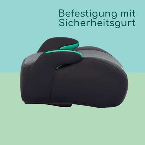 Bebeconfort Manga i-Safe, Kindersitzerhöhung, 6–12 Jahre, 128–150 cm, Folgekindersitz, Kompakt & Leicht (<1 kg), Einfache Gurtmontage, Gepolstert, Soft-Touch-Gewebe, Tinted Black
