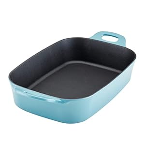 Rachael Ray NITRO Cast Iron Roasting Lasagna Pan/Baking Dish, Roaster/Rectangular, 9 Inch x 13 Inch, Agave Blue