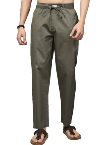 Image of Majestic Man Comfort Fit Solid Cotton Casual Lounge Pyjama with Elastic Waist, Drawstring & Zip Closure