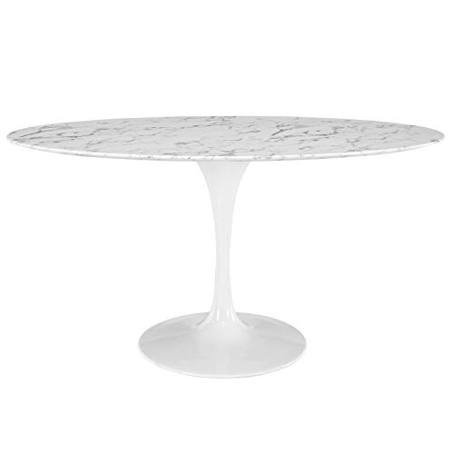MAESTRO FERRETERO MF - Mesa de Comedor Modelo Tul, Oval - Estructura en Fibra de Vidrio, Tapa de Mármol Blanco 160 x 90 cms -