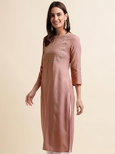 Image of MIRCHI FASHION Women's Straight Fit Rayon Sequins Embroidered and Polka Dots Printed Kurti Only