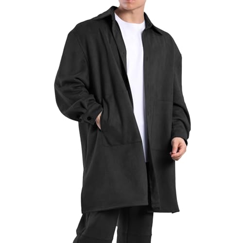 Generisch Abrigo largo para hombre de moda con diseño coreano de Anorak para días cálidos y cómodos de invierno, Negro , L