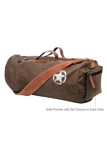 Image of The House of Tara Canvas Travel Duffle Bag | 25 litres | Sports Duffel | Gym Bags | for Men and Women | Adjustable Broad Strap | Airline Carry-On Luggage | Quick Access Pockets | Brown