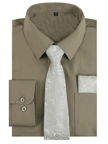 Image of Alizeal Mens 3 Pcs Long Sleeve Shirts Set | Pocket Square Necktie Perfect for Weddings Business Daily Wear