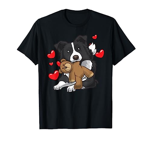 Imagen de Perro Border Collie Con Peluche Y Muchos Corazones Camiseta