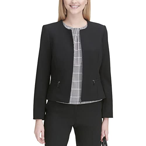 Calvin Klein Womens Collarless Zip Front Collarless Blazer Black 6