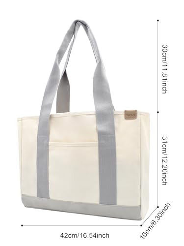 Image of TeeYee 16oz Canvas Tote Bag Casual Multi pockets Handbags Large Capacity Shopping Shoulder Bag with Pocket Bags Work Purses