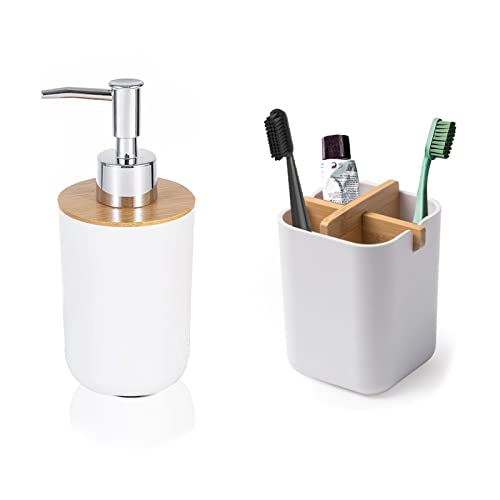 Dotodo Bamboo Soap Dispenser ＋ Toothbrush Holder | Bathroom Countertop Soap Dispensers | Naturally Tough Eco Friendly Tooth Brush Holder & Soap Dispenser #TOP13