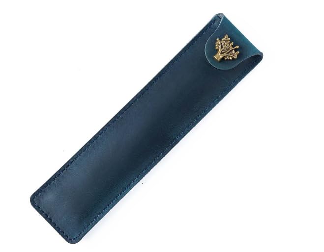 PengLAILeather Pen Case,Fountain Pen Case Art Pencil Case Holder Handmade Protective Pencil Case with Snap Button（Blue）