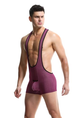 Men's Mankini Bodysuit Singlet Leotard Racerback Boxer Briefs Wrestling Jumpsuit Jock Strap4