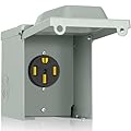 PAULINN 50 Amp RV Outlet Box, Nema 14-50R Outlet 125/250 Volt RV Plug w/Anti-Theft Lockable Swing Cover, UL Listed & Weatherproof for Camper, Electric Car, Tesla
