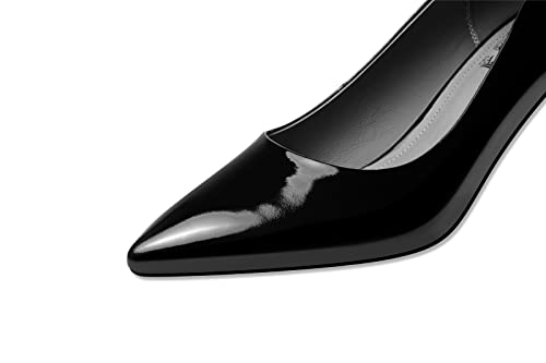 TinaCus Sapato loafer feminino de couro envernizado brilhante feito à mão salto médio, Preto, 9.5