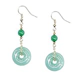 Jade Earrings for Women, Vintage Chinese Gold-Plated Green Jade Donut Drop Earrings with Good Fortune, Chinese Hanfu Jewelry Accessory for Women, Gift