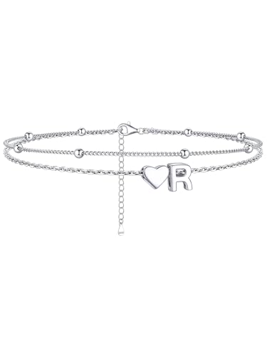 Image of ChicSilver Sterling Silver Anklets for Women Hypoallergenic Womens Ankle Bracelets for Women Layered Heart Anklet With Initials Womens Anklets Jewelry for Mom Wife