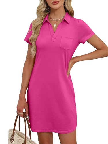 Image of ANRABESS Women Mini T Shirt Dress, V Neck Short Sleeve with Pockets, Soft Medium Stretch Trendy Summer Casual Beach Vacation