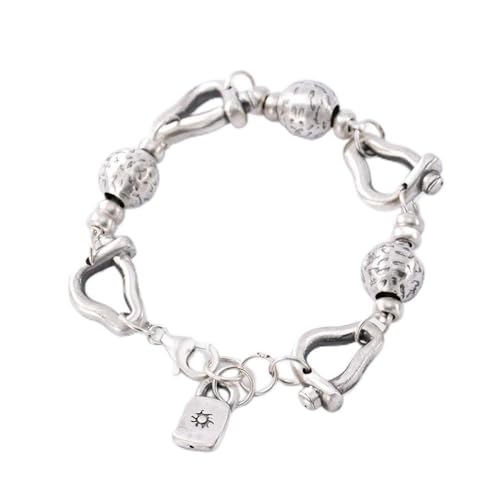Bracelet S925 argent femme homme serrure porte bonheur style chinois vintage