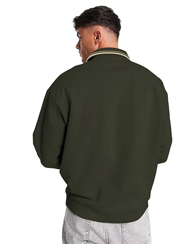Image of Jump Cuts Mens Printed Polo Neck Full Sleeve Oversized Fit Cotton Blend Polo T-Shirt Large for Men
