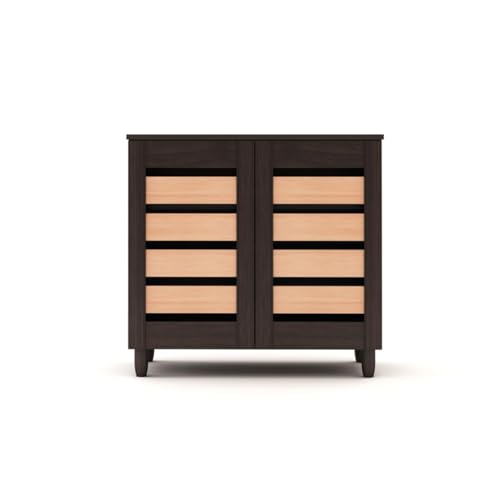 Image of Ever-Fresh Modern Dark Finish 2 Door Shoe Rack Cabinet | Engineered Wood | Ventilation Slots | Holds 15-20 Pairs | DIY Assembly (Oak and Wenge, Small)