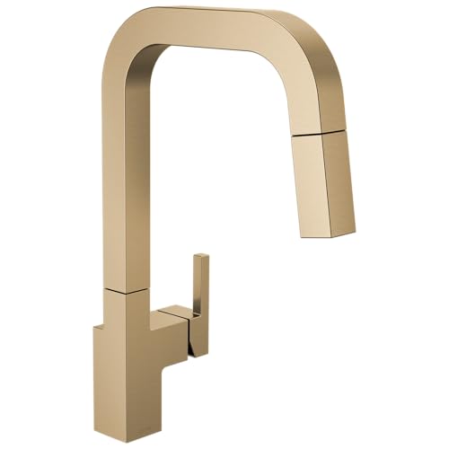 Delta Junction Brushed Gold Kitchen Faucet with Pull Down Sprayer, Modern Brushed Gold Single Hole Kitchen Sink Faucet, Single Handle, Champagne Bronze 19825LF-CZ