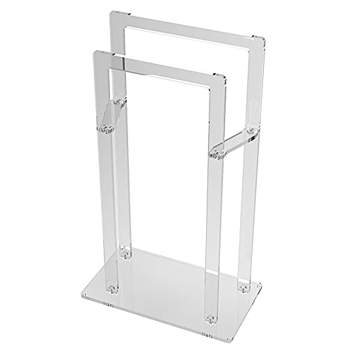 AGPLEX Piantana porta asciugamani bagno da terra in vetro acrilico trasparente 50x28x87cm, Portasciugamani bagno moderno e resistente con supporti antiruggine - Made in Italy
