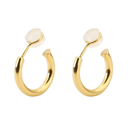 Chunky Gold Clip On Hoop Earrings for Women 14K Gold Plated Non Pierced Tube Hoops Hypoallergenic Adjustable No Piercing Fake Earrings