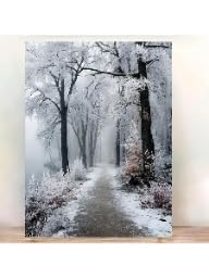 Tableau sur toile paysage hivernal enneigé brumeux pour déco salon cosy 30x40