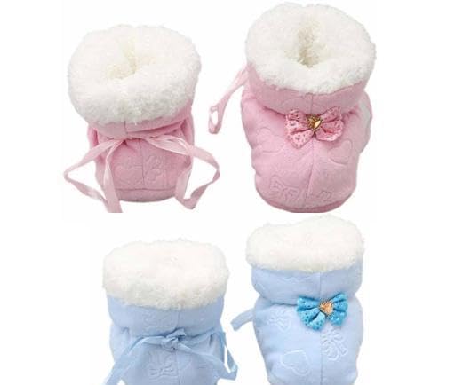 New Born Baby Booties Fancy Socks Cum Shoes with Fur Design for Winter and All Seasons Unisex Booties (Toe to Heel Length - 12 cm, Baby Pink, Blue) Pack of 2-picture-37