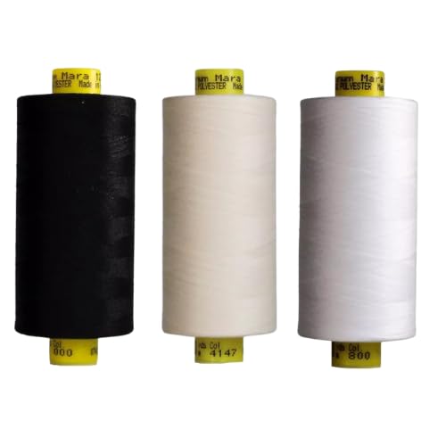 Gutermann Mara 120 Sewing Thread – 3 x 1000m Spools – Black, White & Cream or Brown (Various Shades) – Strong Polyester Thread for Sewing Machines & Hand Stitching (Black,White,4147)