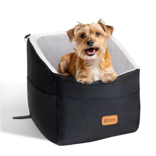 Nobleza Dog Car Seat, Soft Velvet Dog Booster Seats with Thick Cushion, Durable Elevated Car Bed for Small Dogs, Non-Slip Detachable Washable Travel Bed with Safety Leash