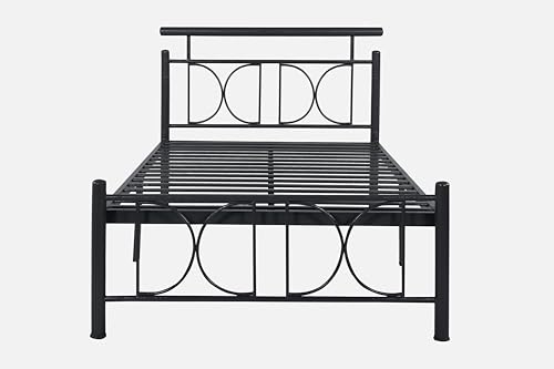 Image of Mexo Metal Extra Single Size Bed Without Storage | Wrought Iron Cot with Headboard & Footboard| Sturdy Powder Coated Platform Bed Extra Single Size Cot for Bedroom (Mexo Black)