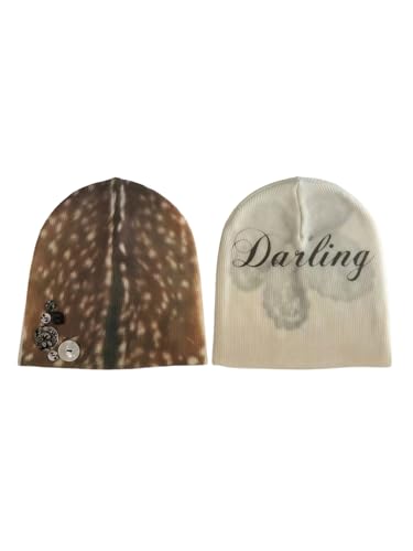 WDIRARA Womens 1 Pack Beanie Hat Graphic Beanies Skull Cap Streetwear Brown & Beige One Size