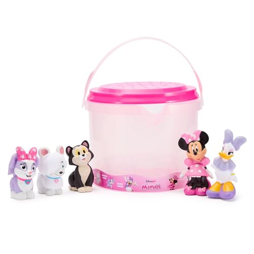 Image of Disney Store Official Minnie Mouse Bath Toys Set - Includes 5 Detailed Toys with a Straining Storage Bucket - Bath Time Fun & Water Play Set for Kids