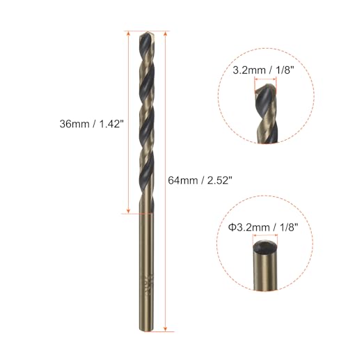 Harfington HTA231128HH000135 10Pcs Jobber Drill Bits 3.2Mm (1/8") Black Nitride & Gold Titanium Coated High Speed Steel (Hss) 4341 Twist Drill Bits thumb #1