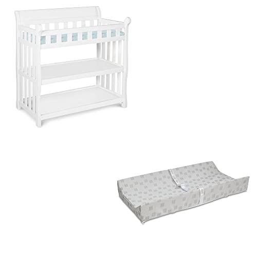 Image of Delta Children Eclipse Changing Table, White and Waterproof Baby and Infant Diaper Changing Pad, Beautyrest Platinum, White