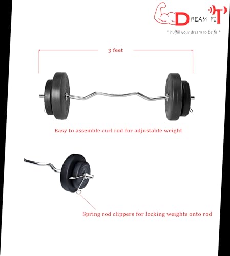 Image of DREAM FIT PVC Home Gym Set - 36 kg with 1 Flat Bench with Foot Extension, 3 ft Curling Rod, 5 ft Straight Rod, 1 Pair Dumbbell rods and Gym Accessories (36kg)