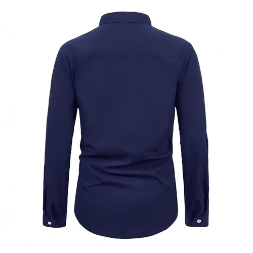 DGHM-JLMY Men's Double-Breasted Fake Two-Piece Everted Placket Shirt Solid Personality British Style Fake 2 Piece Shirts3