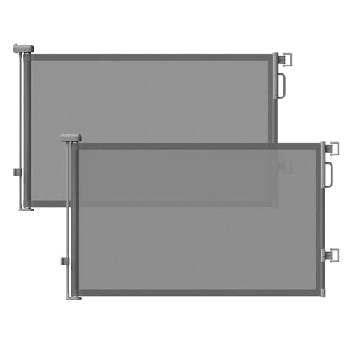 Image of Retractable Baby Gates 2 Pack, 55 inch Wide Mesh Dog Gate Indoor | 34 inch Tall Gate for Stairs Doorways Hallways Deck, Child Pet Safety Gate for Indoor Outdoor Home Use, Grey
