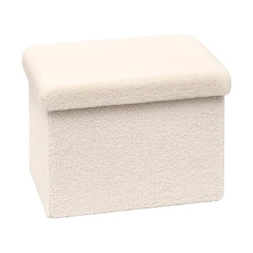 B FSOBEIIALEO Storage Ottoman Cube Small Sherpa Ottoman Foot Rest, Foldable Portable Boucle Ottomans, Faux Teddy Fur, Cream White 16.5″x12.6″x12.6″