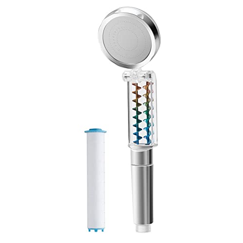 Cabezal de ducha de doble hélice turbo Masaje de ahorro de agua, cabezal de ducha plegable Flujo de alta presión con ventilador Cabezal de ducha plegable Lluvia (Plata) Cover