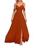 Vestidos largos de dama de honor con hombros descubiertos, vestido de noche formal de gasa para graduación, boda, fiesta para mujer, Naranja Quemado, 36