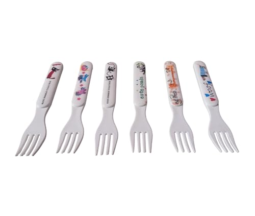 Image of Plastic White Colorful Fork Spoon Set for Kids (Pack of :- 6 Pcs Fork Spoons)