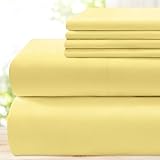 BYSURE 6 Pieces Bed Sheets Set(Queen, Yellow) - Hotel Luxury Super Soft 1800 Thread Count 100% Microfiber Sheets with Deep Pockets, Wrinkle & Fade Resistant