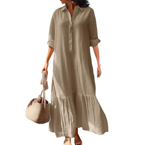 Summer Dresses for Women 2025 Casual 3/4 Sleeve V Neck Button Down Loose Flowy Maxi Dress