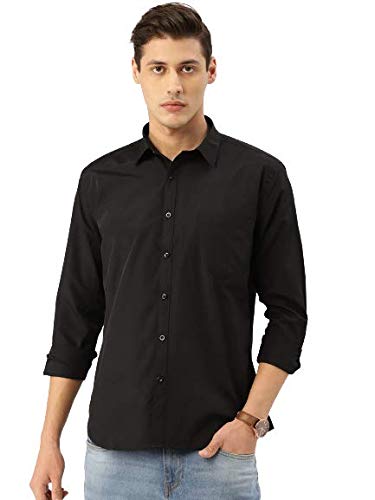 Image of Style Quotient Men Black Solid Casual Regular Fit Shirt