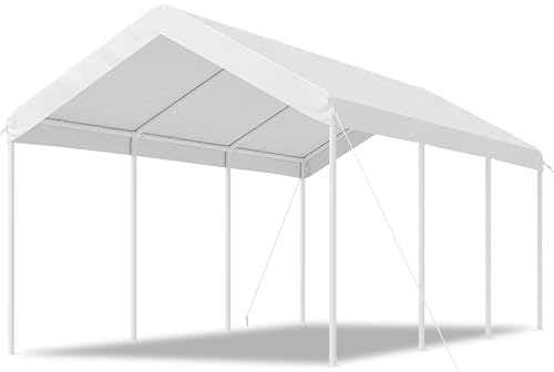 Image of Aoxun 10x20 FT Carport, Heavy Duty Car Canopy Portable Garage, White